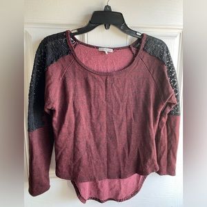 Red Shirt With Black lace Quarter Sleeve